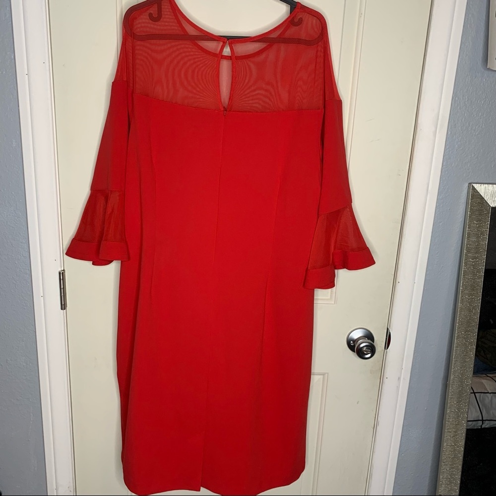 Lane Bryan bell mesh sleeves and mesh shoulders area dress